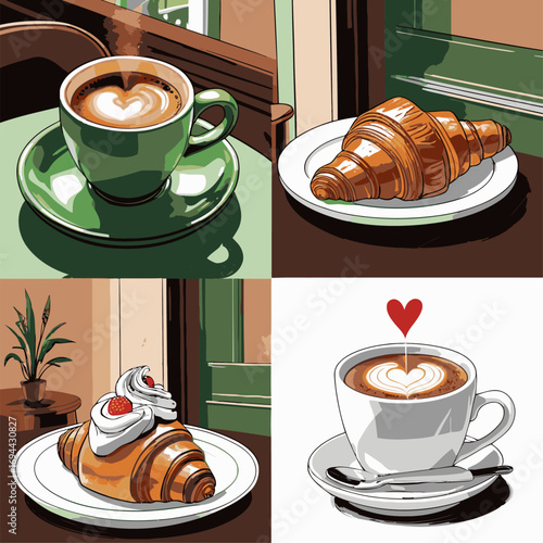 coffee and croissant vector