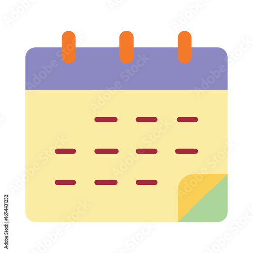 Colorful Flat Calendar Icon with Page Curl for Scheduling and Planning