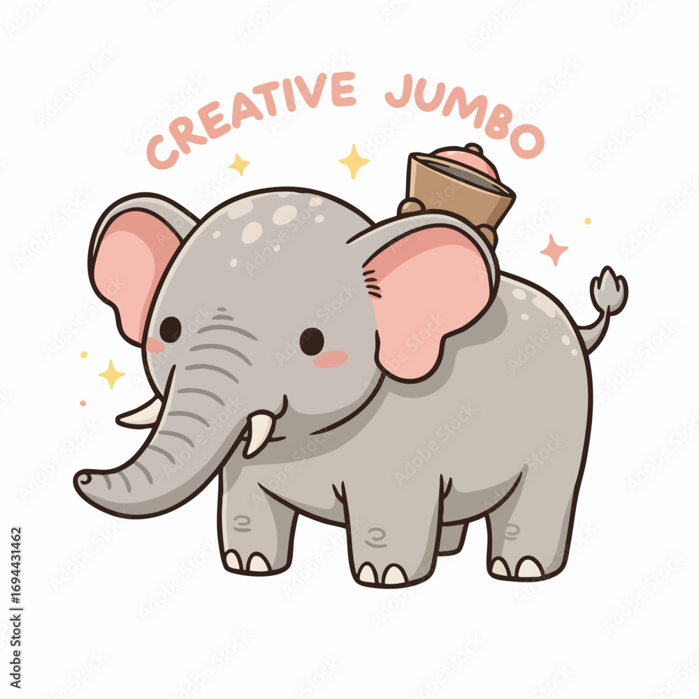 Fototapeta premium Whimsical Handdrawn Cute Elephant Character Carrying Basket Illustration Artwork
