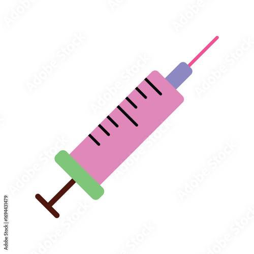 Colorful Flat Design Syringe Icon for Vaccination and Medical Use