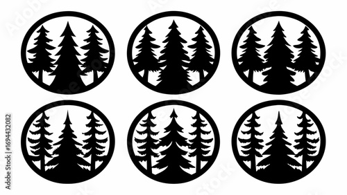 Bold evergreen trees graphic set, perfect for nature-inspired designs and outdoor adventure themes
