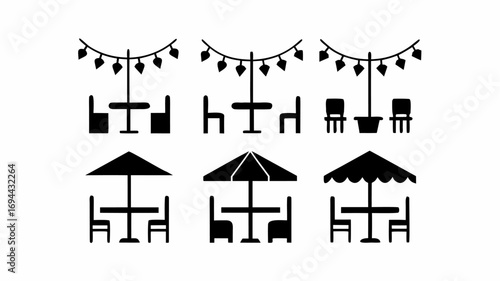 Charming outdoor cafe seating icons for restaurant patio or garden design elements and layout ideas