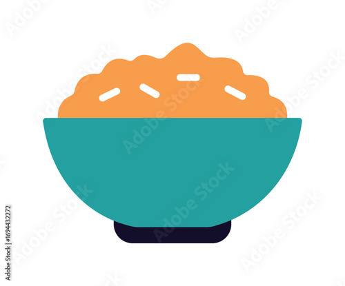 Colorful Flat Design Bowl of Rice Icon for Food and Cuisine