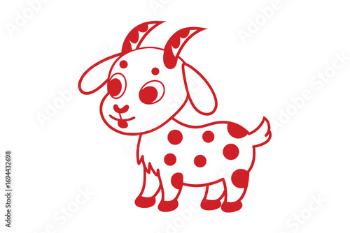 Red outlined goat with spots looks cute against the white background