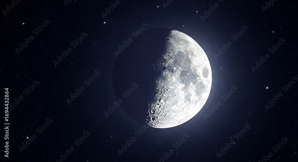 Fototapeta premium Half Moon Night Sky Stars.