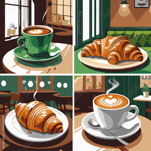 coffee and croissant vector