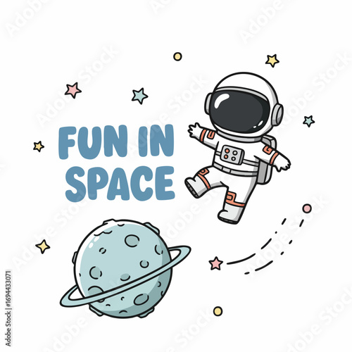 Cute Handdrawn Astronaut and Moon Cartoon Illustration with Fun Space Theme