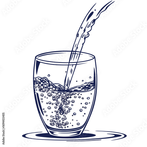 Illustration of water being poured into a glass, showcasing a refreshing and hydrating beverage concept