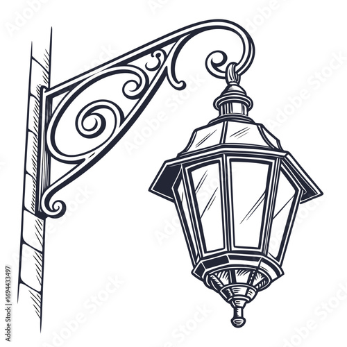 Ornate Vintage Lantern Wall Sconce with Decorative Scrollwork