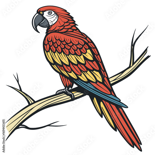 Colorful Macaw Parrot Perched on a Branch in Vivid Detail