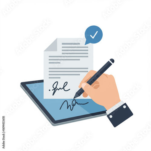 E-Signature and Digital Contract Signing Flat Icon