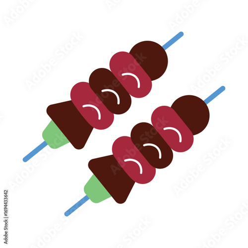 Colorful Flat Design Kebab Skewers Icon for BBQ and Grilling