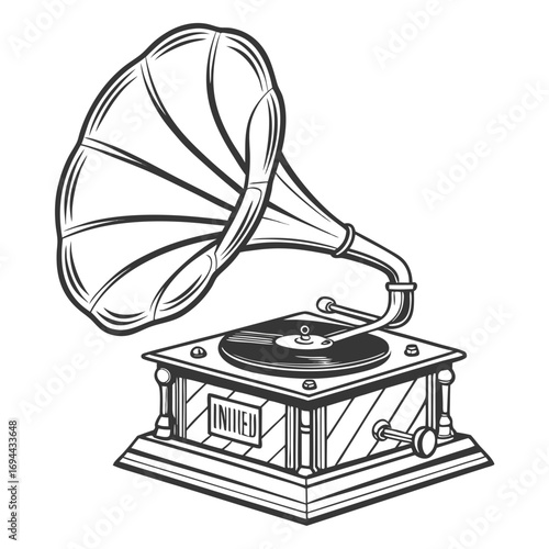 Nostalgic Gramophone Illustration for Antique Sound Reproduction and Timeless Musical Charm