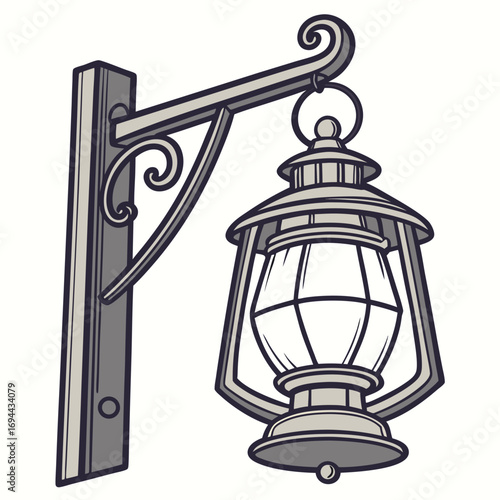 Elegant Vintage Lantern Mounted on a Ornate Wall Bracket