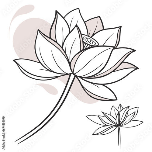 Graceful Botanical Line Art of a Sacred Lotus Flower Bloom Representing Purity and Calm