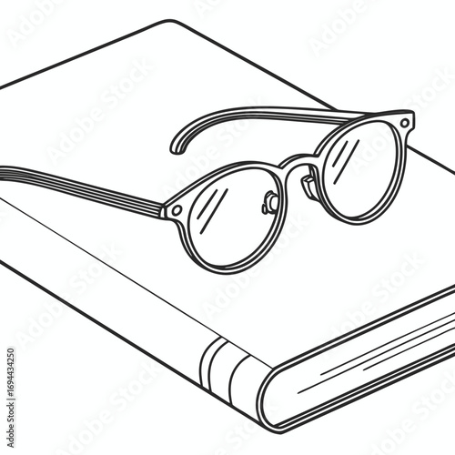 Book and Glasses Line Art Illustration for Reading and Learning
