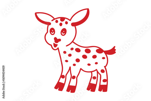 Red outlined lamb with spots standing on a white background looks cute