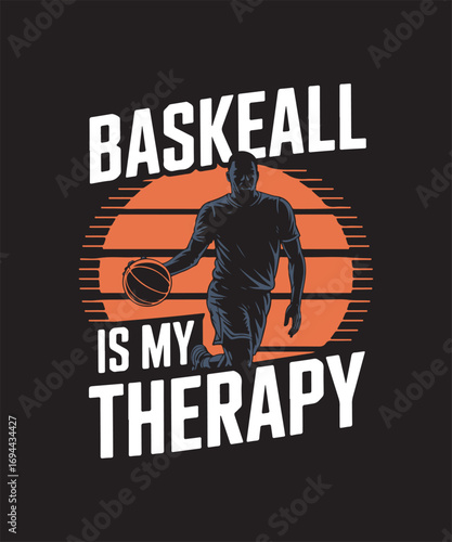 Basketball T-shirt design, basketball player silhouette, slam dunk, dribbling, sports typography, retro vintage basketball artwork, streetwear graphic design, trendy athletic apparel vector art