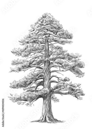 Vintage Cedar Tree Illustration – Rustic Botanical Black and White Wall Art