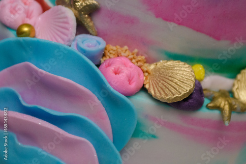 December 24, 2022 - Belgrade, Serbia. Birthday cake with motifs from the popular Little Mermaid cartoon. Popular characters are on the cake and the main one is Princess Ariel