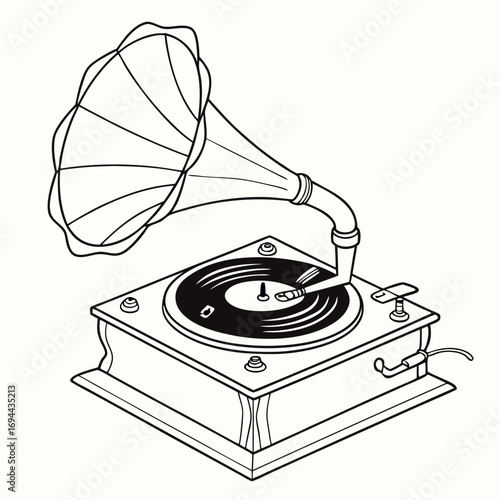 Vintage Gramophone Illustration for Retro Music and Sound