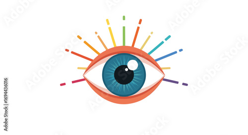 Abstract poster design featuring a giant eye with colorful rays radiating from pupil. This striking eye graphic symbolizes vision and awareness, making it ideal for World Sight Day promotions.