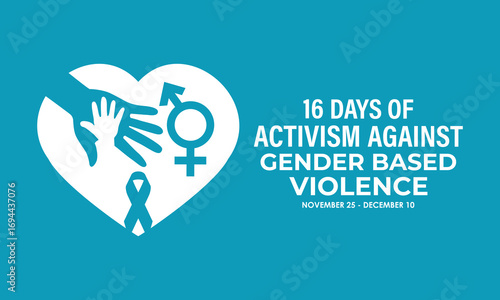 16 Days of Activism raises global awareness to stop gender-based violence, empower women, and support survivors.  Banner poster, social media, flyer and background design template. Vector illustration