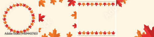 Autumn maple leaf frames and borders set with wreath, corners, square and strip designs for seasonal decoration and fall theme graphics
