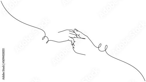 One-Line Drawing: Mother Holding Child's Hand with a Delicate and Tender Touch