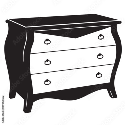 black and white silhouette of a Dresser vector on a white background