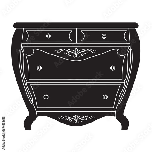 black and white silhouette of a Dresser vector on a white background