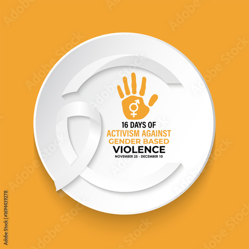 16 Days of Activism raises global awareness to stop gender-based violence, empower women, and support survivors.  Banner poster, social media, flyer and background design template. Vector illustration