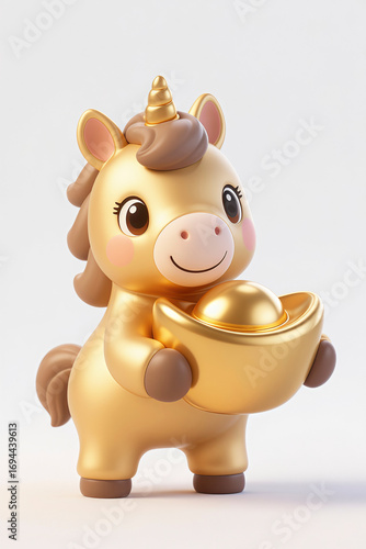 The cute little golden horse, with a golden ingot on its head and a red envelope in its arms, has a 3D card pass