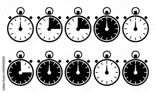 Collection of Stopwatch Icons Showing Different Time Intervals