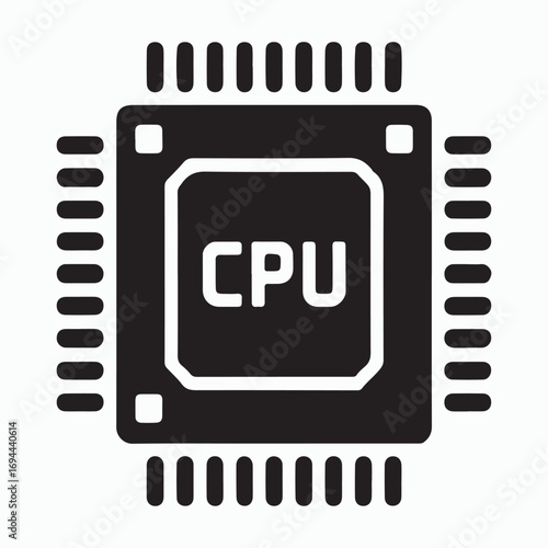 CPU microchip processor with pins solid icon