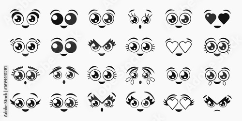 Collection of cartoon eyes and expressions representing a wide range of emotions and moods