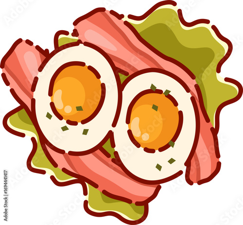 Illustration of a Ham, hard boiled egg and Lettuce 