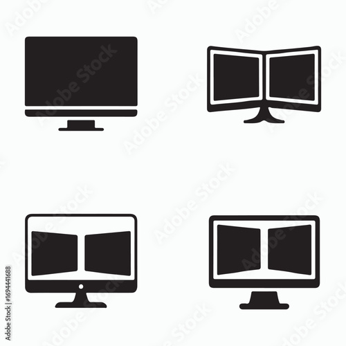 Monitor computer dual display solid icons pack