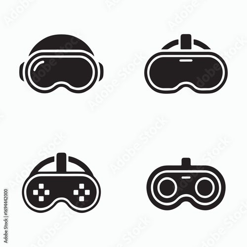 VR headset virtual reality solid icons bundle