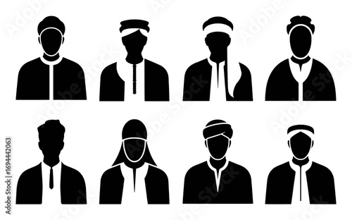 Diverse Male Silhouettes in Traditional and Modern Attire
