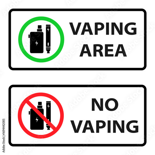 Vector image of a no smoking or no vaping sign. No smoking, prohibition symbols. No smoking zone, printable sign, red and green colors. Element for your design