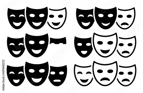 Collection of Theater Masks: Comedy and Tragedy Icons