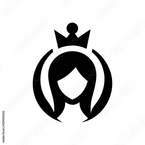 Minimal crowned royal lady logo icon elegant feminine profile queen vector design
