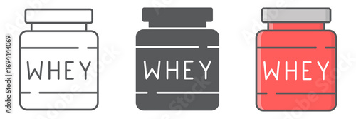 Whey protein icon collection, fitness and diet, supplements sign vector graphics, editable stroke linear icons