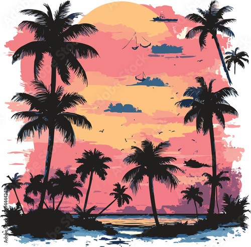 Palm trees against a sunset background