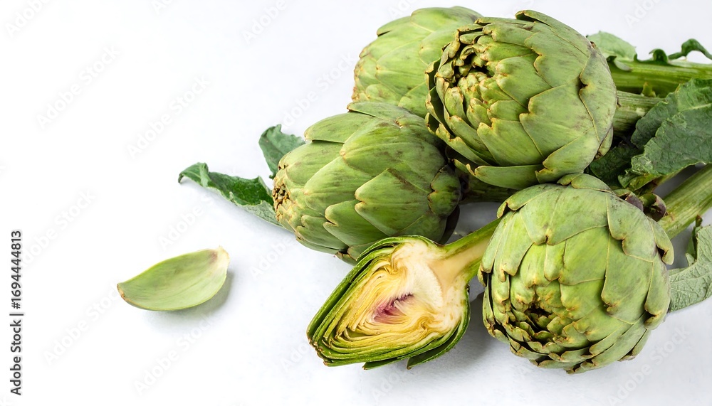 Fototapeta premium Fresh artichokes on a light surface