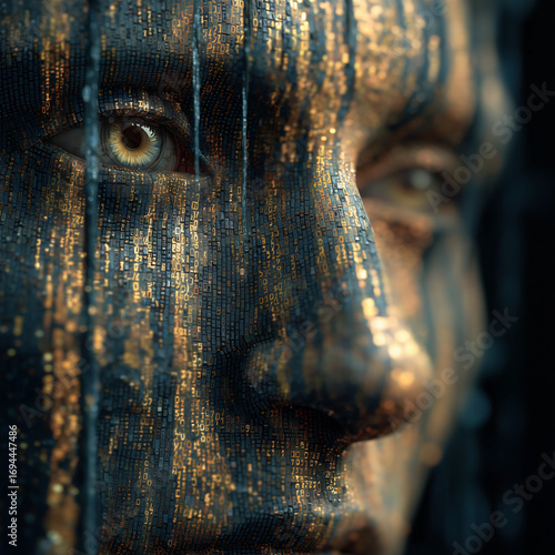 Face Textured with Numbers and Code