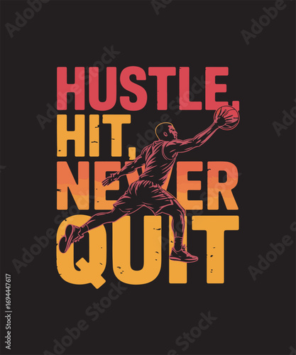 Basketball T-shirt design, basketball player silhouette, slam dunk, dribbling, sports typography, retro vintage basketball artwork, streetwear graphic design, trendy athletic apparel vector art