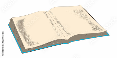 An open book with blank pages and a textured cover isolated on a white background