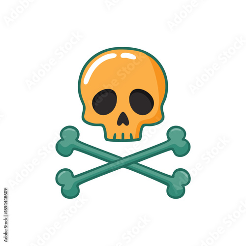 Orange skull with teal crossbones pirate danger